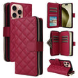 For iPhone 16 Pro Crossbody Rhombic Zipper Tower Buckle Leather Phone Case with Lanyard(Wine Red) - iPhone 16 Pro Cases by PMC TechLife | Online Shopping South Africa | PMC TechLife | Buy Now Pay Later Mobicred