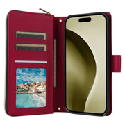 For iPhone 16 Pro Crossbody Rhombic Zipper Tower Buckle Leather Phone Case with Lanyard(Wine Red)