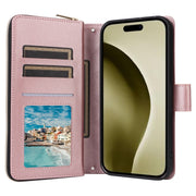 For iPhone 16 Pro Crossbody Rhombic Zipper Tower Buckle Leather Phone Case with Lanyard(Rose Gold)