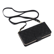 For iPhone 16 Pro Crossbody Rhombic Zipper Tower Buckle Leather Phone Case with Lanyard(Black)
