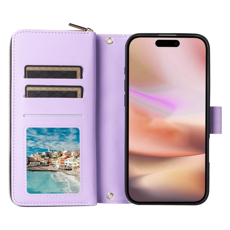 For iPhone 16 Plus Crossbody Rhombic Zipper Tower Buckle Leather Phone Case with Lanyard(Purple) - iPhone 16 Plus Cases by PMC TechLife | Online Shopping South Africa | PMC TechLife | Buy Now Pay Later Mobicred