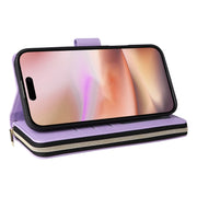 For iPhone 16 Plus Crossbody Rhombic Zipper Tower Buckle Leather Phone Case with Lanyard(Purple)
