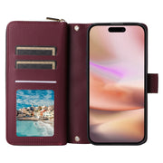 For iPhone 16 Plus Crossbody Rhombic Zipper Tower Buckle Leather Phone Case with Lanyard(Wine Red)