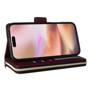 For iPhone 16 Plus Crossbody Rhombic Zipper Tower Buckle Leather Phone Case with Lanyard(Wine Red)