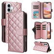 For iPhone 16 Plus Crossbody Rhombic Zipper Tower Buckle Leather Phone Case with Lanyard(Rose Gold) - free shipping - PMC TechLife - Order now!