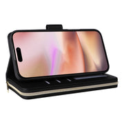 For iPhone 16 Plus Crossbody Rhombic Zipper Tower Buckle Leather Phone Case with Lanyard(Black)