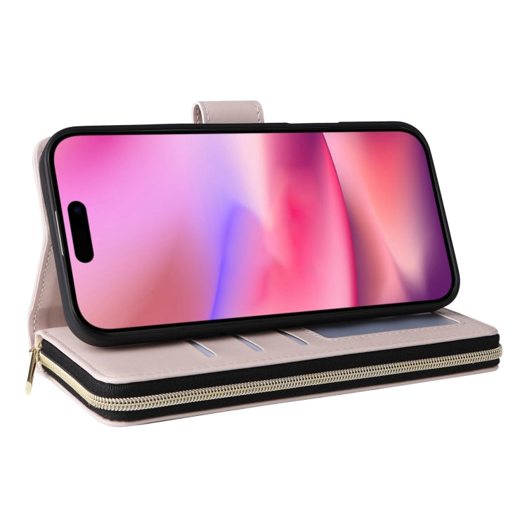 For iPhone 16 Crossbody Rhombic Zipper Tower Buckle Leather Phone Case with Lanyard(Beige) - iPhone 16 Cases by PMC TechLife | Online Shopping South Africa | PMC TechLife | Buy Now Pay Later Mobicred