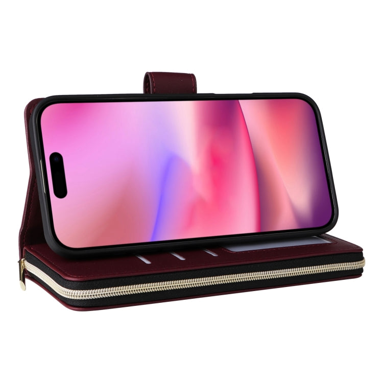 For iPhone 16 Crossbody Rhombic Zipper Tower Buckle Leather Phone Case with Lanyard(Wine Red) - iPhone 16 Cases by PMC TechLife | Online Shopping South Africa | PMC TechLife | Buy Now Pay Later Mobicred