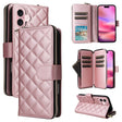 For iPhone 16 Crossbody Rhombic Zipper Tower Buckle Leather Phone Case with Lanyard(Rose Gold) - iPhone 16 Cases by PMC TechLife | Online Shopping South Africa | PMC TechLife | Buy Now Pay Later Mobicred