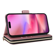For iPhone 16 Crossbody Rhombic Zipper Tower Buckle Leather Phone Case with Lanyard(Rose Gold)