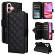 For iPhone 16 Crossbody Rhombic Zipper Tower Buckle Leather Phone Case with Lanyard(Black) - iPhone 16 Cases by PMC TechLife | Online Shopping South Africa | PMC TechLife | Buy Now Pay Later Mobicred