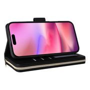 For iPhone 16 Crossbody Rhombic Zipper Tower Buckle Leather Phone Case with Lanyard(Black)