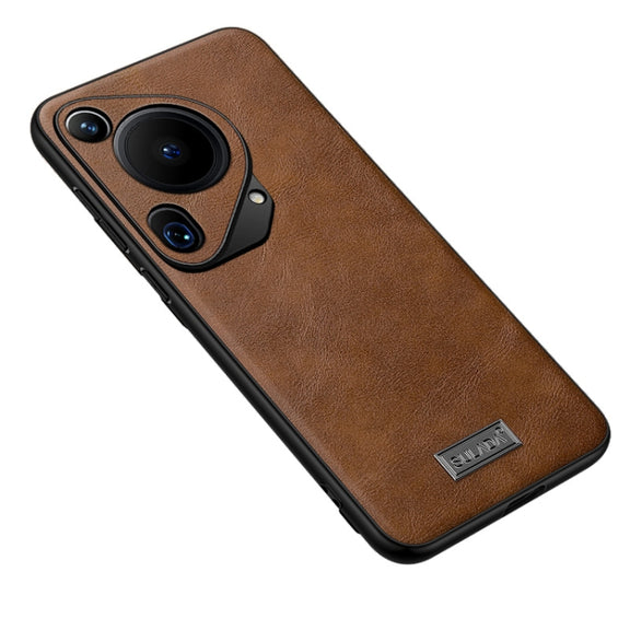 For Huawei Pura 70 Ultra SULADA Shockproof TPU Hybrid Handmade Leather Phone Case(Brown)