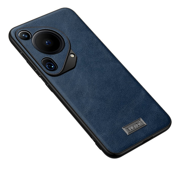 For Huawei Pura 70 Ultra SULADA Shockproof TPU Hybrid Handmade Leather Phone Case(Blue)