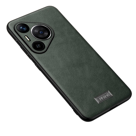 For Huawei Pura 70 SULADA Shockproof TPU Hybrid Handmade Leather Phone Case(Green)