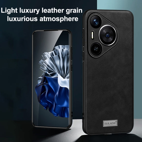 For Huawei Pura 70 Ultra SULADA Shockproof TPU Hybrid Handmade Leather Phone Case(Black)