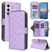 For Samsung Galaxy S24 5G Crossbody Rhombic Zipper Tower Buckle Leather Phone Case with Lanyard(Purple)