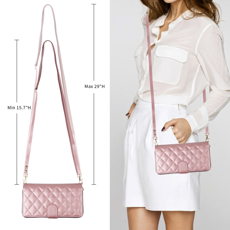 For Samsung Galaxy S24 5G Crossbody Rhombic Zipper Tower Buckle Leather Phone Case with Lanyard(Rose Gold)