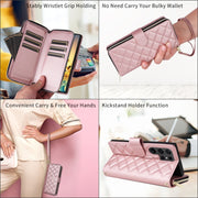 For Samsung Galaxy S24 5G Crossbody Rhombic Zipper Tower Buckle Leather Phone Case with Lanyard(Rose Gold)