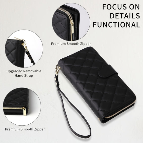 For Samsung Galaxy S24 5G Crossbody Rhombic Zipper Tower Buckle Leather Phone Case with Lanyard(Black)