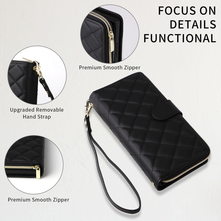 For Samsung Galaxy S24 5G Crossbody Rhombic Zipper Tower Buckle Leather Phone Case with Lanyard(Black)