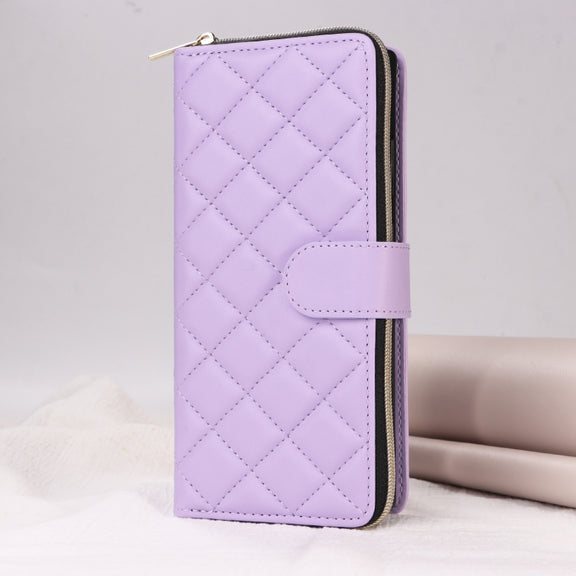 For Samsung Galaxy S24+ 5G Crossbody Rhombic Zipper Tower Buckle Leather Phone Case with Lanyard(Purple)