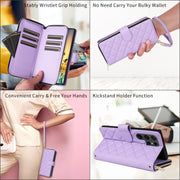 For Samsung Galaxy S24+ 5G Crossbody Rhombic Zipper Tower Buckle Leather Phone Case with Lanyard(Purple)