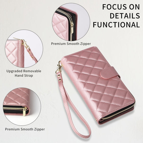 For Samsung Galaxy S24+ 5G Crossbody Rhombic Zipper Tower Buckle Leather Phone Case with Lanyard(Rose Gold)