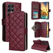 For Samsung Galaxy S24 Ultra 5G Crossbody Rhombic Zipper Tower Buckle Leather Phone Case with Lanyard(Wine Red)