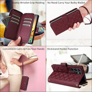 For Samsung Galaxy S24 Ultra 5G Crossbody Rhombic Zipper Tower Buckle Leather Phone Case with Lanyard(Wine Red)