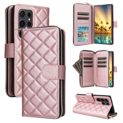For Samsung Galaxy S24 Ultra 5G Crossbody Rhombic Zipper Tower Buckle Leather Phone Case with Lanyard(Rose Gold)