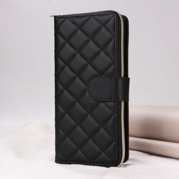For Samsung Galaxy S24 Ultra 5G Crossbody Rhombic Zipper Tower Buckle Leather Phone Case with Lanyard(Black)