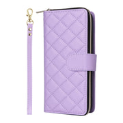 For Samsung Galaxy S24 FE 5G Crossbody Rhombic Zipper Tower Buckle Leather Phone Case with Lanyard(Purple)