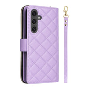 For Samsung Galaxy S24 FE 5G Crossbody Rhombic Zipper Tower Buckle Leather Phone Case with Lanyard(Purple)