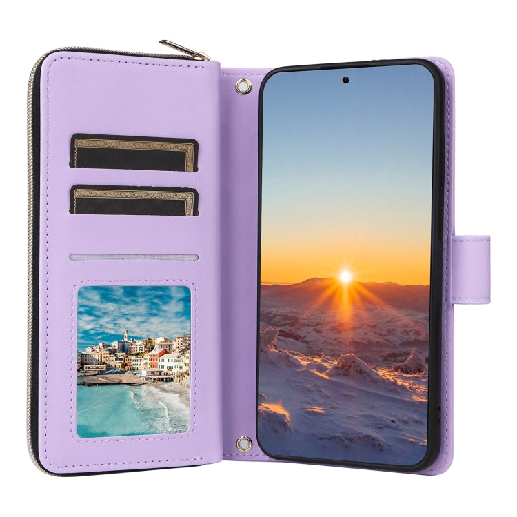 For Samsung Galaxy S24 FE 5G Crossbody Rhombic Zipper Tower Buckle Leather Phone Case with Lanyard(Purple)