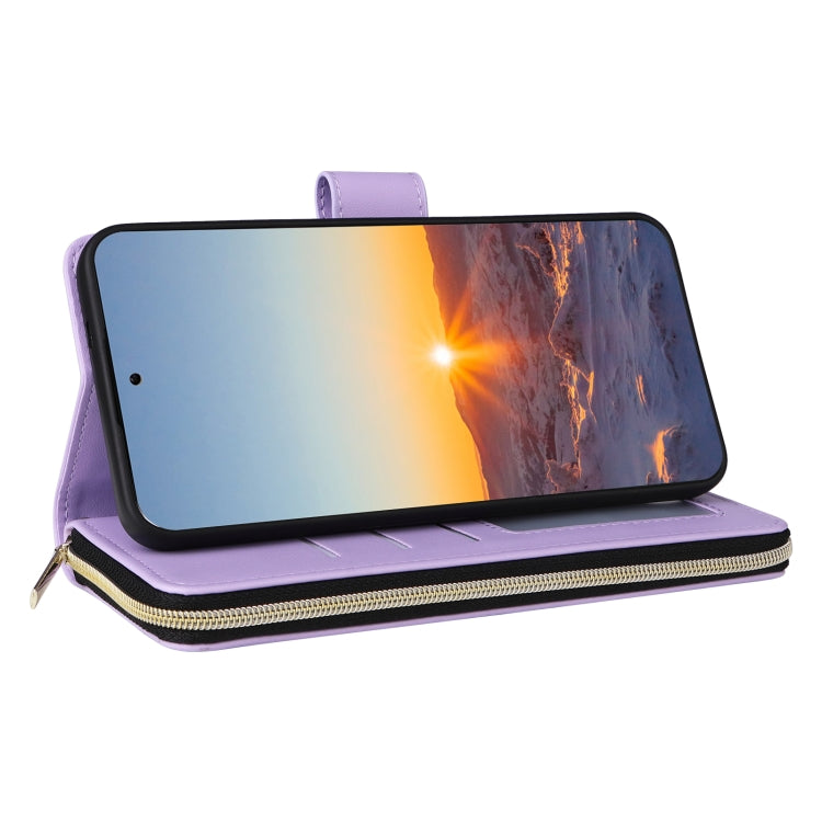 For Samsung Galaxy S24 FE 5G Crossbody Rhombic Zipper Tower Buckle Leather Phone Case with Lanyard(Purple)