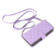 For Samsung Galaxy S24 FE 5G Crossbody Rhombic Zipper Tower Buckle Leather Phone Case with Lanyard(Purple)