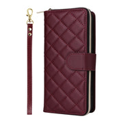 For Samsung Galaxy S24 FE 5G Crossbody Rhombic Zipper Tower Buckle Leather Phone Case with Lanyard(Wine Red)