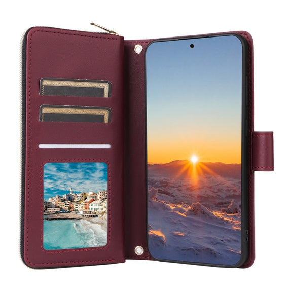For Samsung Galaxy S24 FE 5G Crossbody Rhombic Zipper Tower Buckle Leather Phone Case with Lanyard(Wine Red)