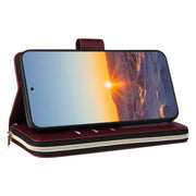For Samsung Galaxy S24 FE 5G Crossbody Rhombic Zipper Tower Buckle Leather Phone Case with Lanyard(Wine Red)