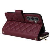 For Samsung Galaxy S24 FE 5G Crossbody Rhombic Zipper Tower Buckle Leather Phone Case with Lanyard(Wine Red)