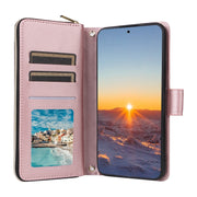 For Samsung Galaxy S24 FE 5G Crossbody Rhombic Zipper Tower Buckle Leather Phone Case with Lanyard(Rose Gold)