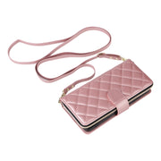 For Samsung Galaxy S24 FE 5G Crossbody Rhombic Zipper Tower Buckle Leather Phone Case with Lanyard(Rose Gold)