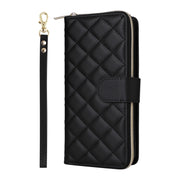 For Samsung Galaxy S24 FE 5G Crossbody Rhombic Zipper Tower Buckle Leather Phone Case with Lanyard(Black)