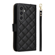 For Samsung Galaxy S24 FE 5G Crossbody Rhombic Zipper Tower Buckle Leather Phone Case with Lanyard(Black)