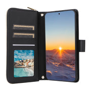For Samsung Galaxy S24 FE 5G Crossbody Rhombic Zipper Tower Buckle Leather Phone Case with Lanyard(Black)