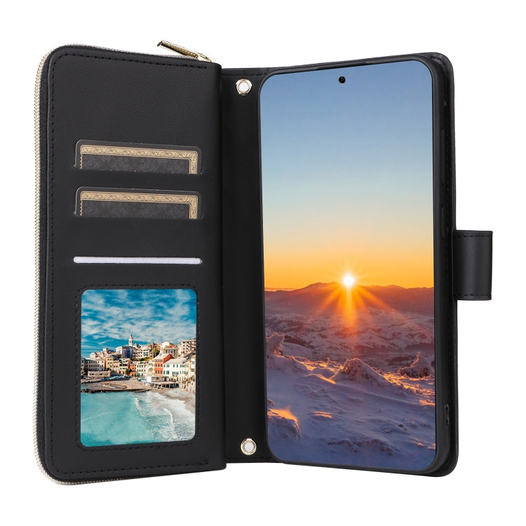 For Samsung Galaxy S24 FE 5G Crossbody Rhombic Zipper Tower Buckle Leather Phone Case with Lanyard(Black)