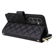 For Samsung Galaxy S24 FE 5G Crossbody Rhombic Zipper Tower Buckle Leather Phone Case with Lanyard(Black)