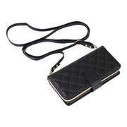 For Samsung Galaxy S24 FE 5G Crossbody Rhombic Zipper Tower Buckle Leather Phone Case with Lanyard(Black)
