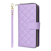 For Samsung Galaxy S25 5G Crossbody Rhombic Zipper Tower Buckle Leather Phone Case with Lanyard(Purple)